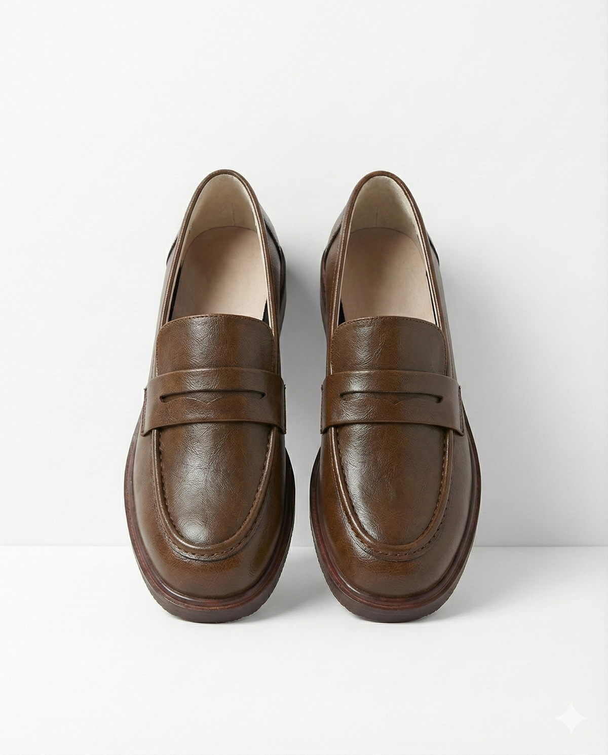 Women's Leather Loafer – Round Toe Stacked Heel