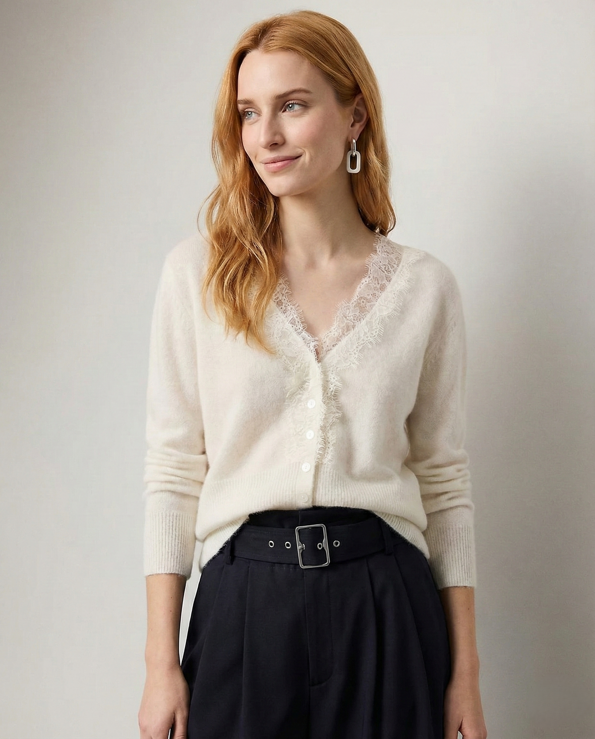 Women's Lace-Trim Knit Cardigan – Open Front Easy Fit