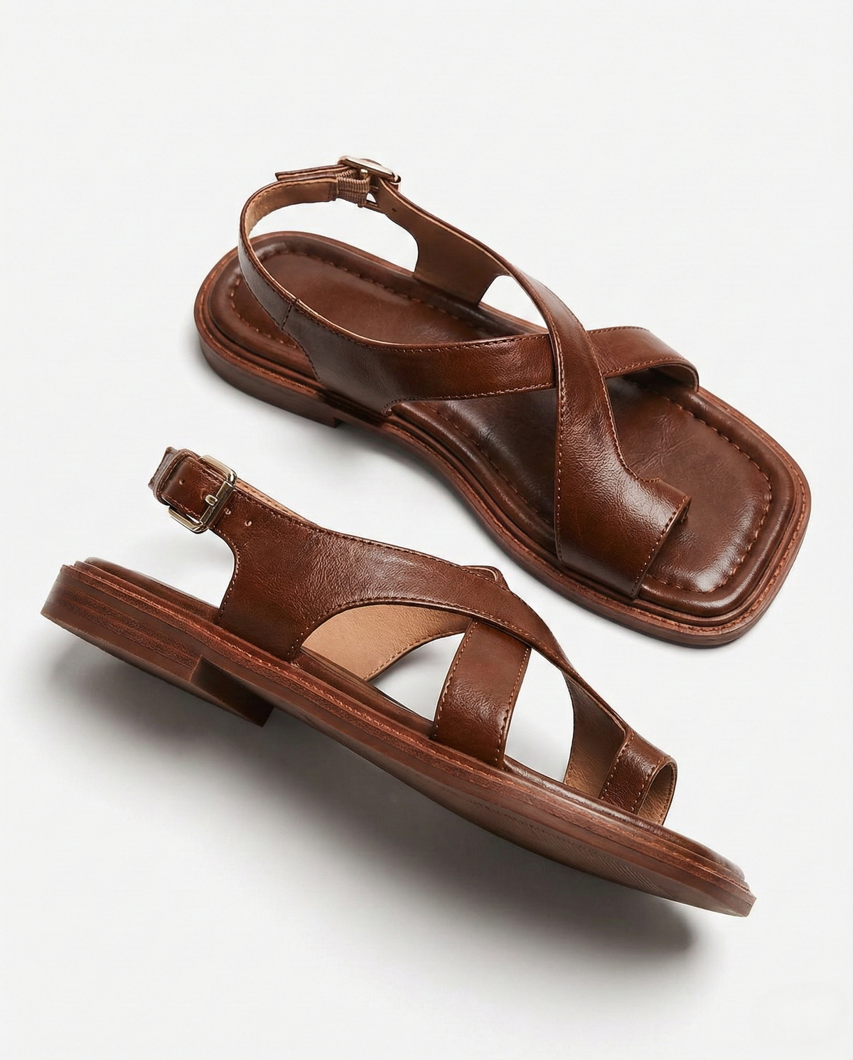 Women's Leather Sandal – Cross-Strap Low Heel
