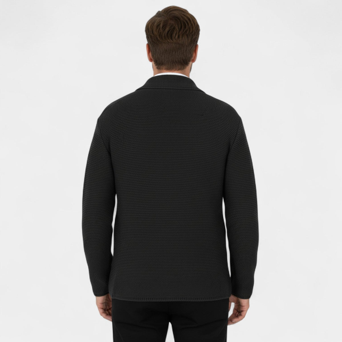 Men's Double-Breasted Knit Cardigan – Notched Lapel Tailored Fit