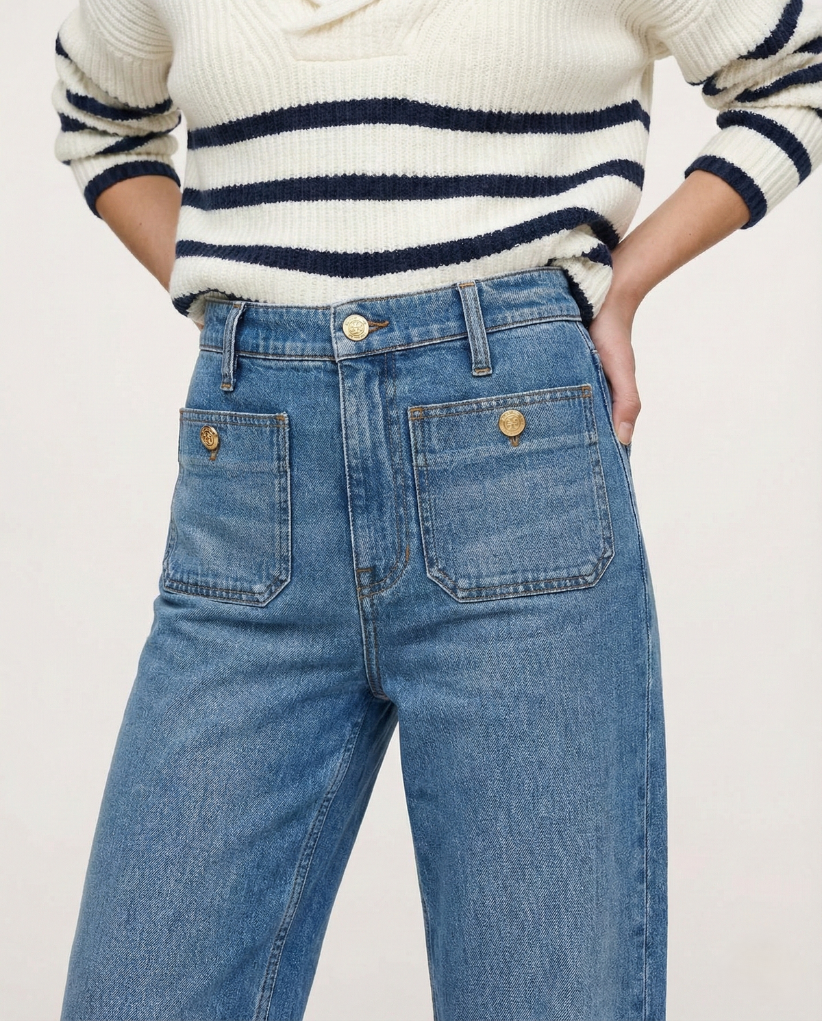 Women's Wide-Leg Jeans – High-Rise Button Pockets
