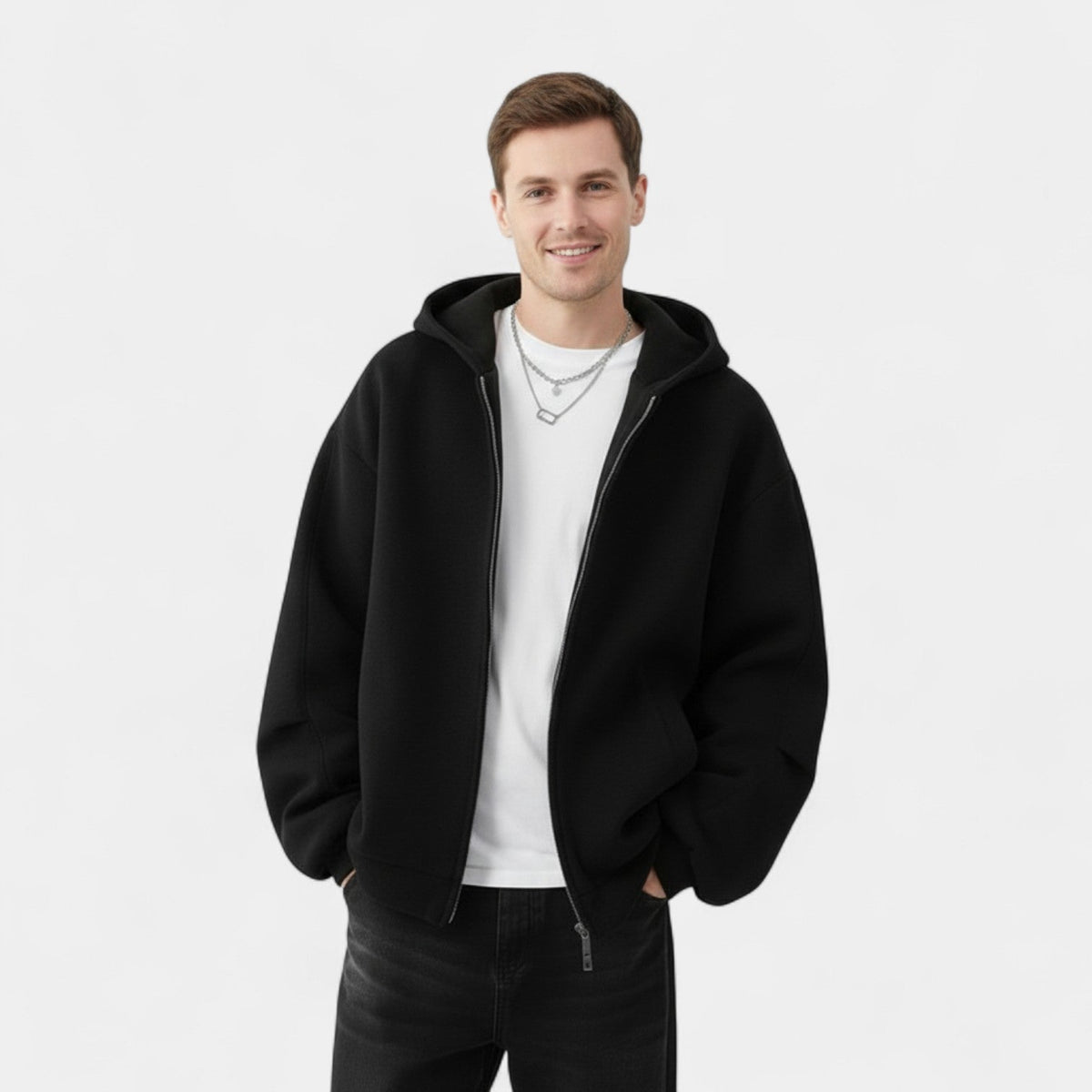 Men's Hooded Cardigan – Two-Way Zip Front