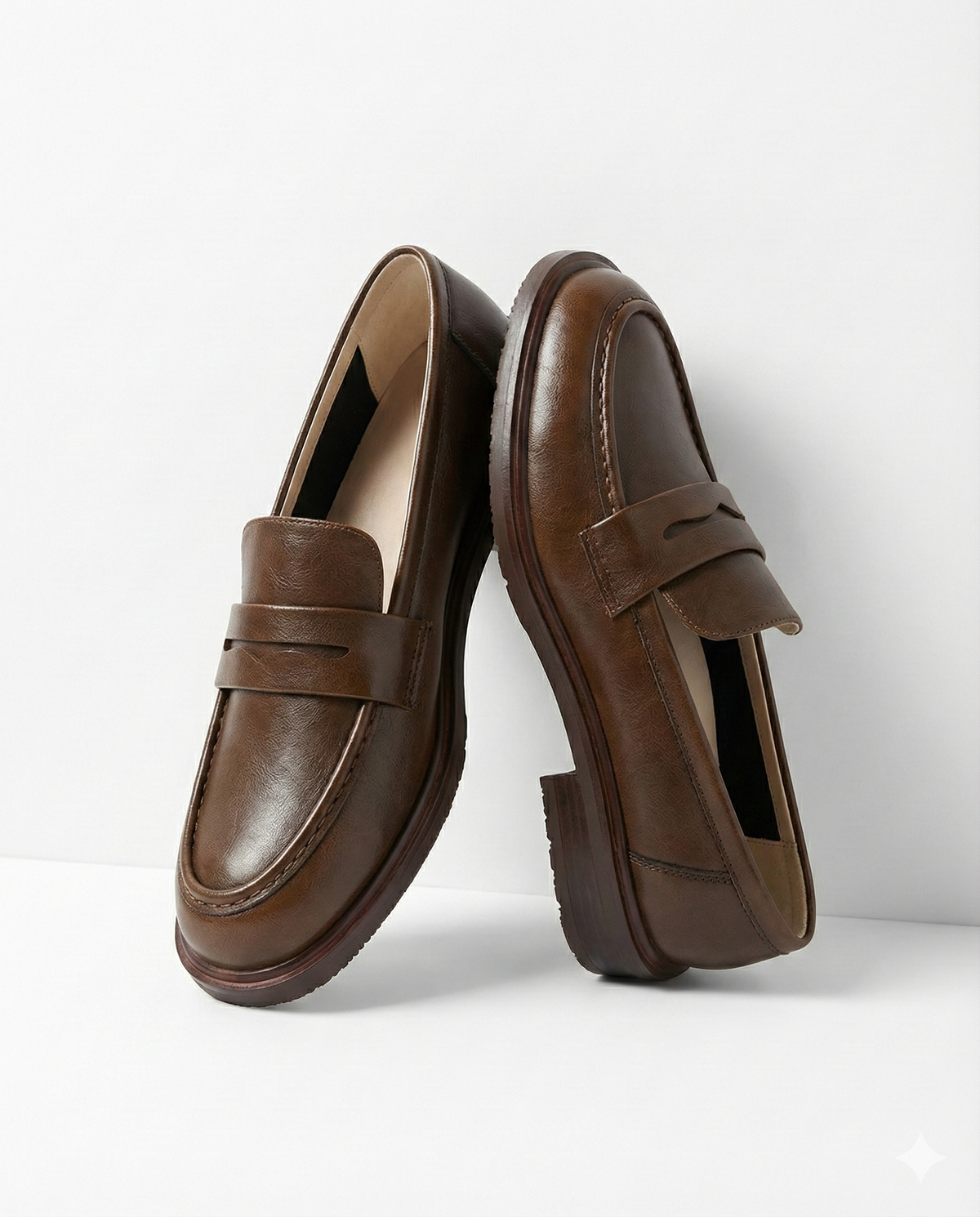Women's Leather Loafer – Round Toe Stacked Heel