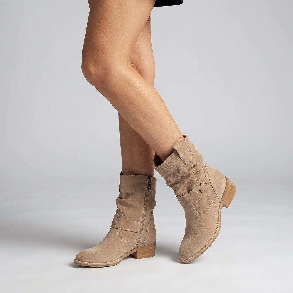 Women's Slouch Faux Suede Boots – Pointed Toe, Block Heel