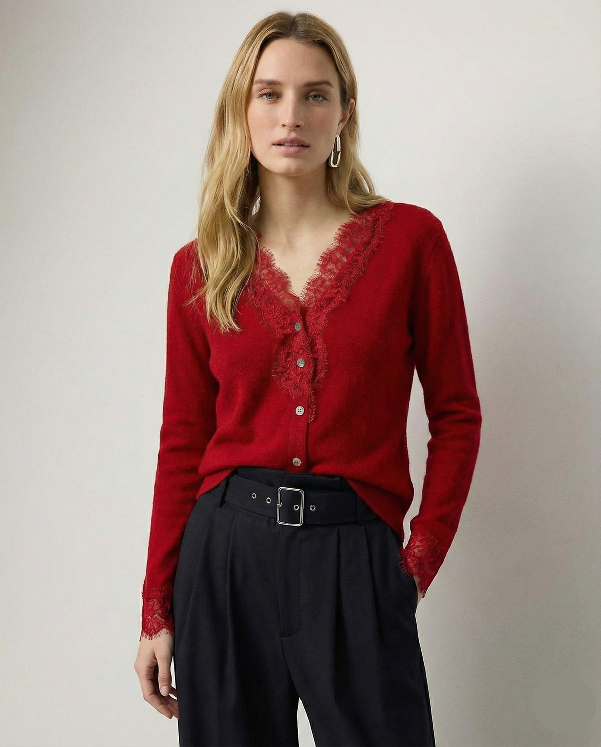 Women's Lace-Trim Knit Cardigan – Open Front Easy Fit