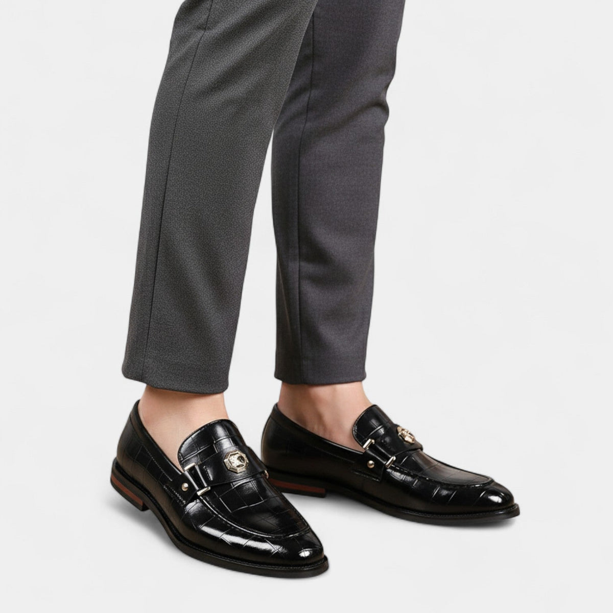 Men's Leather Loafers – Plaid Strap Slip-On