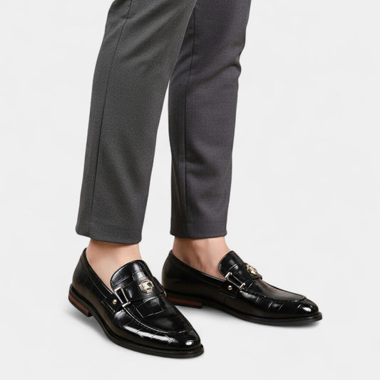 Men's Leather Loafers – Plaid Strap Slip-On