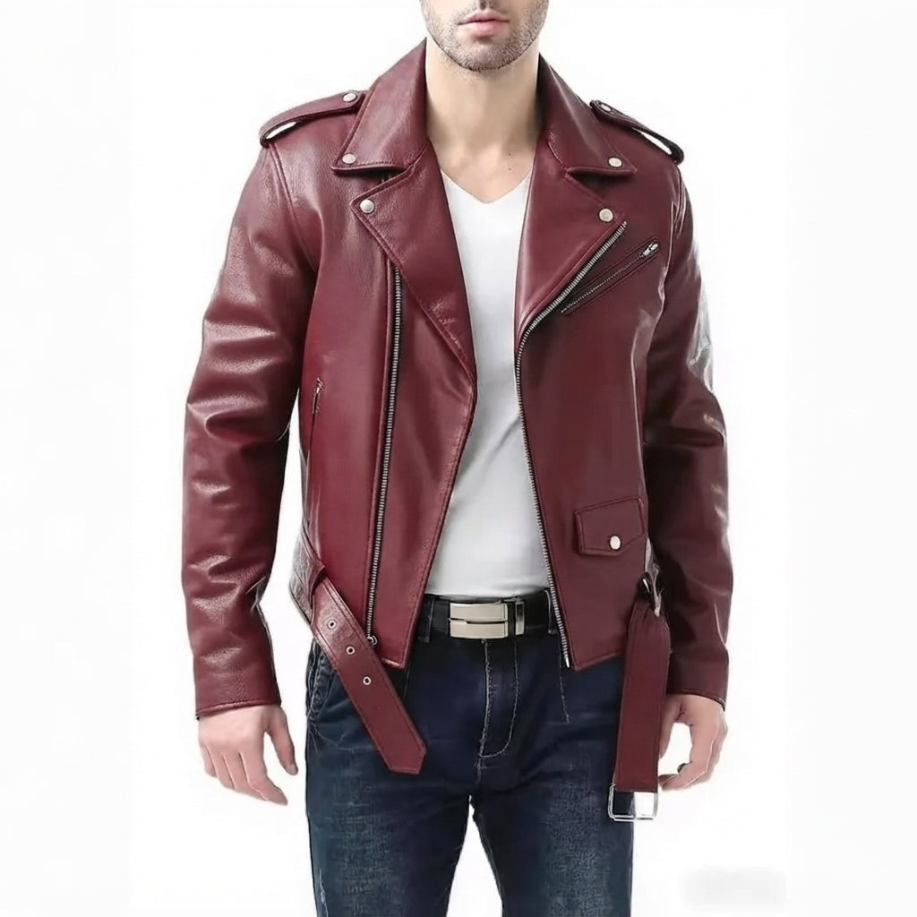 Men's Faux Leather Biker Jacket – Relaxed Bellows Pockets