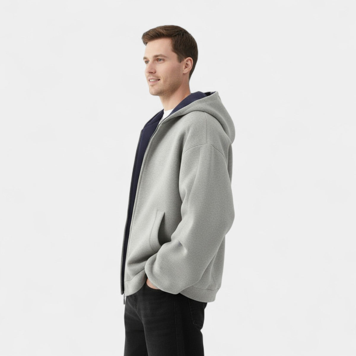 Men's Hooded Cardigan – Two-Way Zip Front