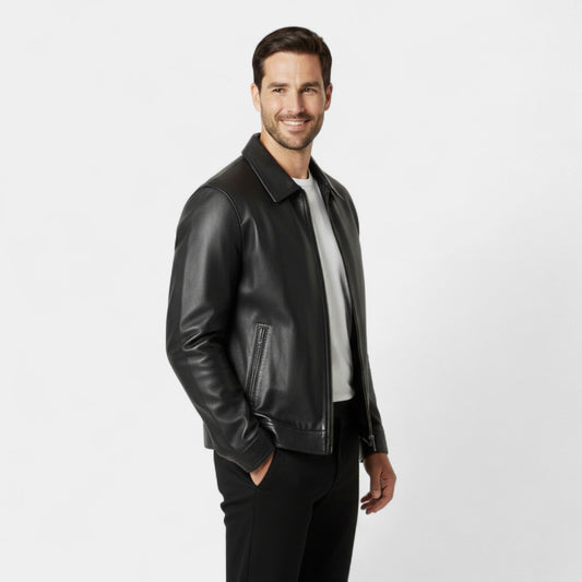 Men's Vegan Leather Jacket – Stand Collar Structured Fit
