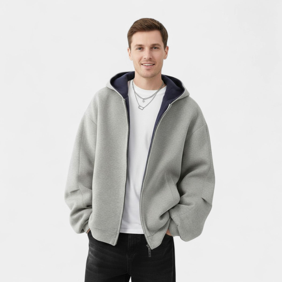 Men's Hooded Cardigan – Two-Way Zip Front