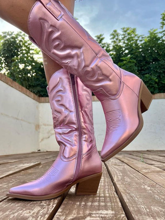 Women's Western Cowboy Boots – Metallic Pointed Toe