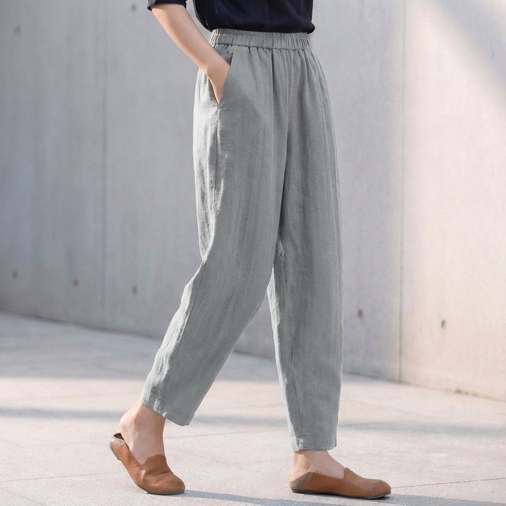 Women's Linen-Blend Pants – Tapered Ankle Length