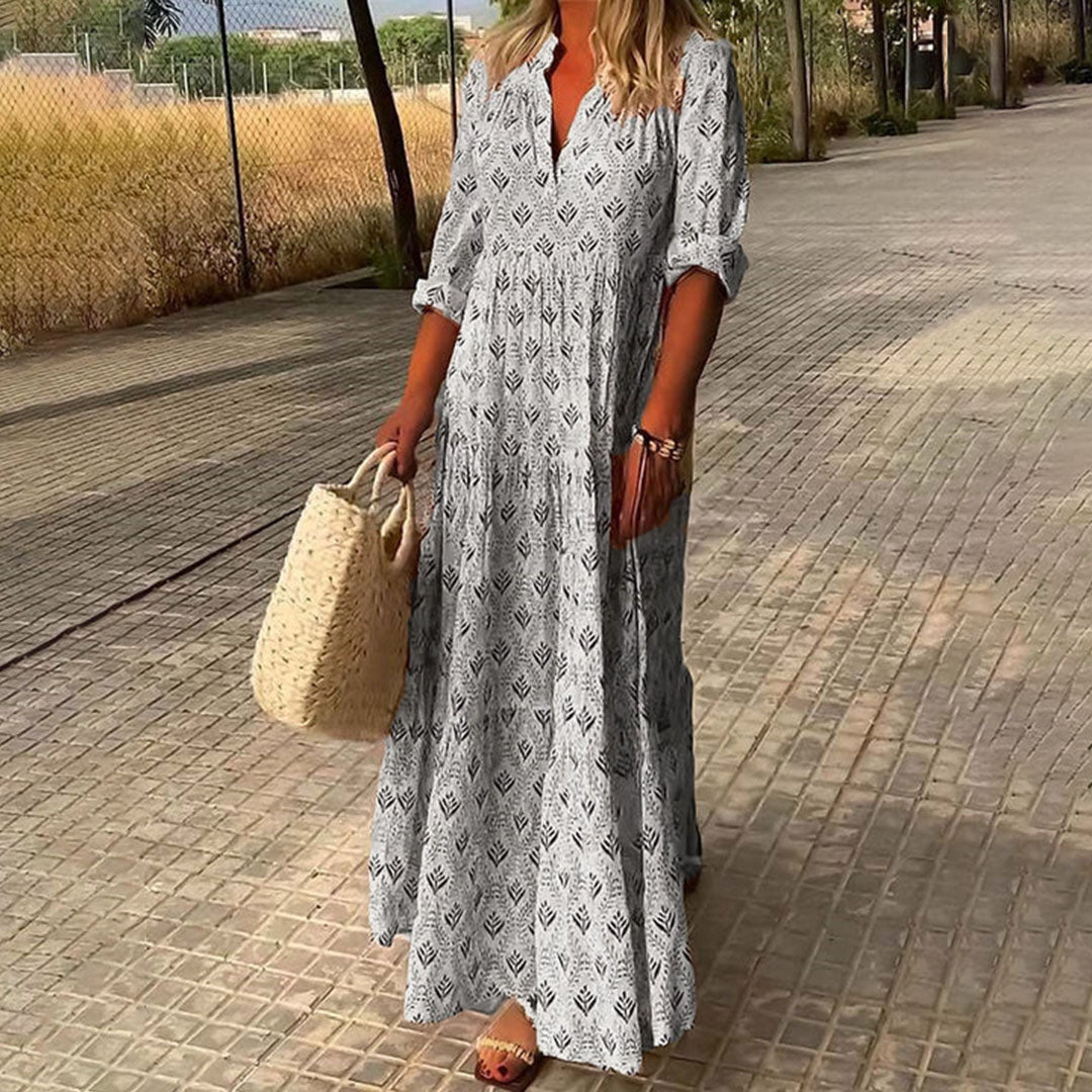 Women's V-Neck Maxi Dress – Loose Flowing Fit