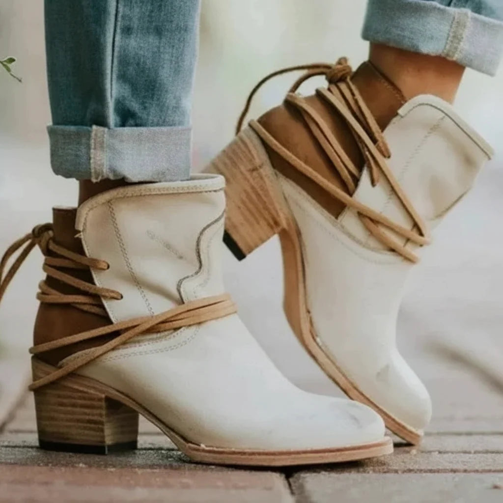 Women's Cowboy Boots – Wrap Lace Stacked Heel