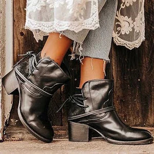 Women's Cowboy Boots – Wrap Lace Stacked Heel