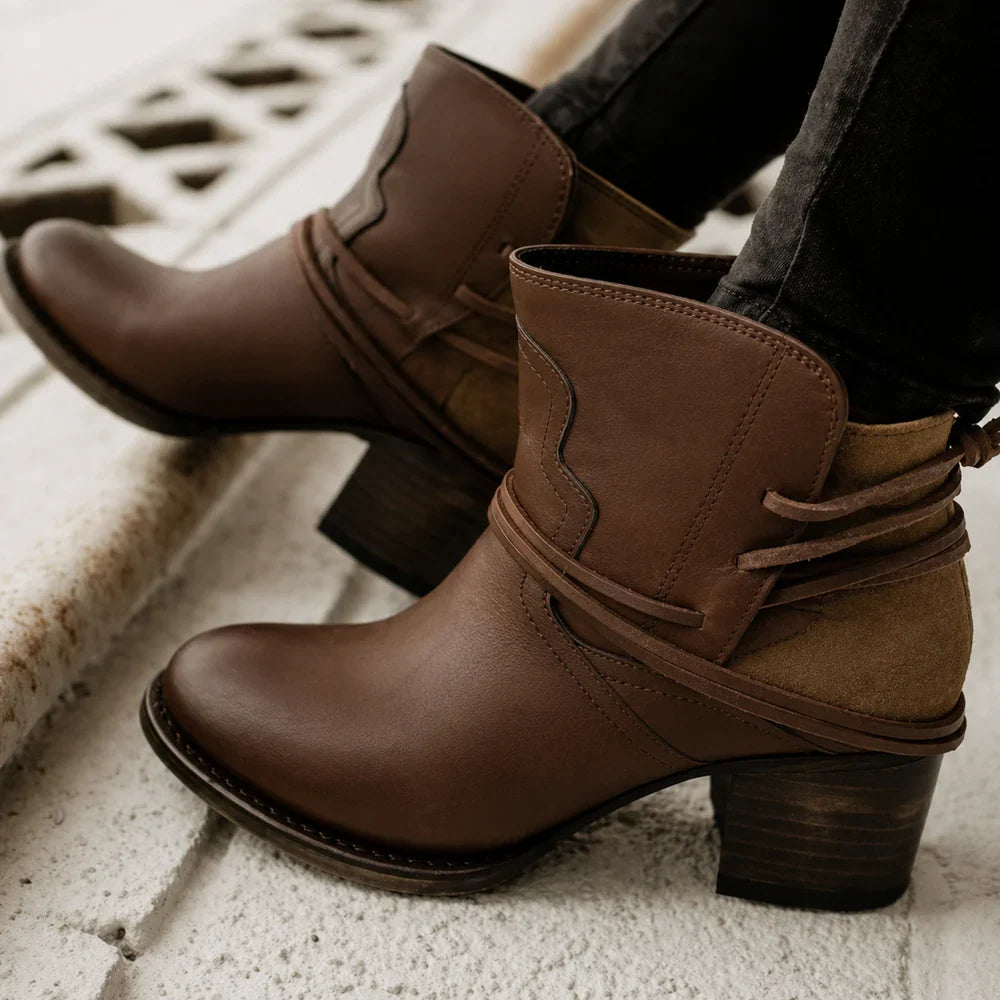 Women's Cowboy Boots – Wrap Lace Stacked Heel