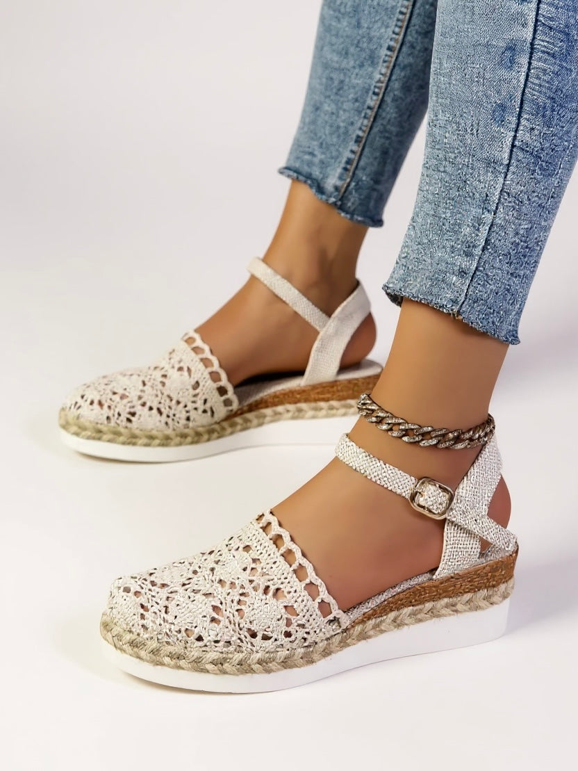 Women's Espadrille Wedge Sandal – Crochet Ankle Strap