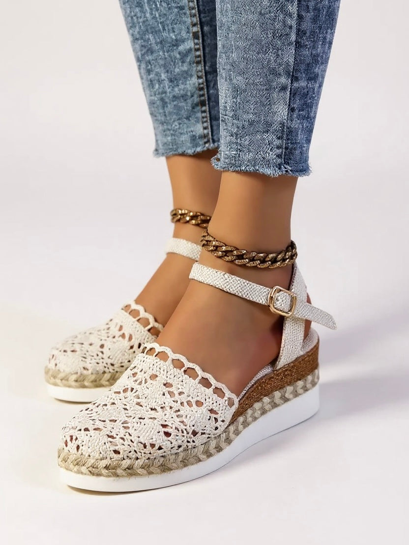 Women's Espadrille Wedge Sandal – Crochet Ankle Strap