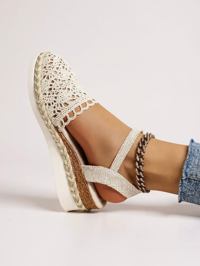Women's Espadrille Wedge Sandal – Crochet Ankle Strap