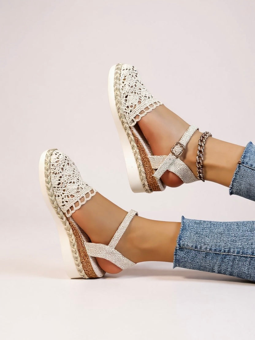 Women's Espadrille Wedge Sandal – Crochet Ankle Strap