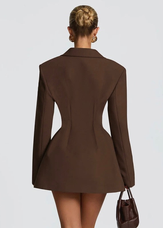 Women's Blazer Mini Dress – Plunge Neck Sharp Shoulders