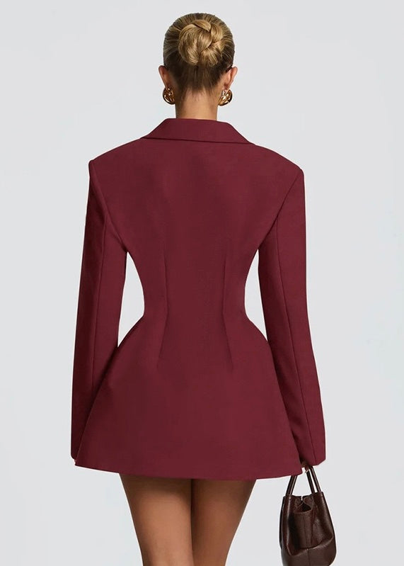 Women's Blazer Mini Dress – Plunge Neck Sharp Shoulders