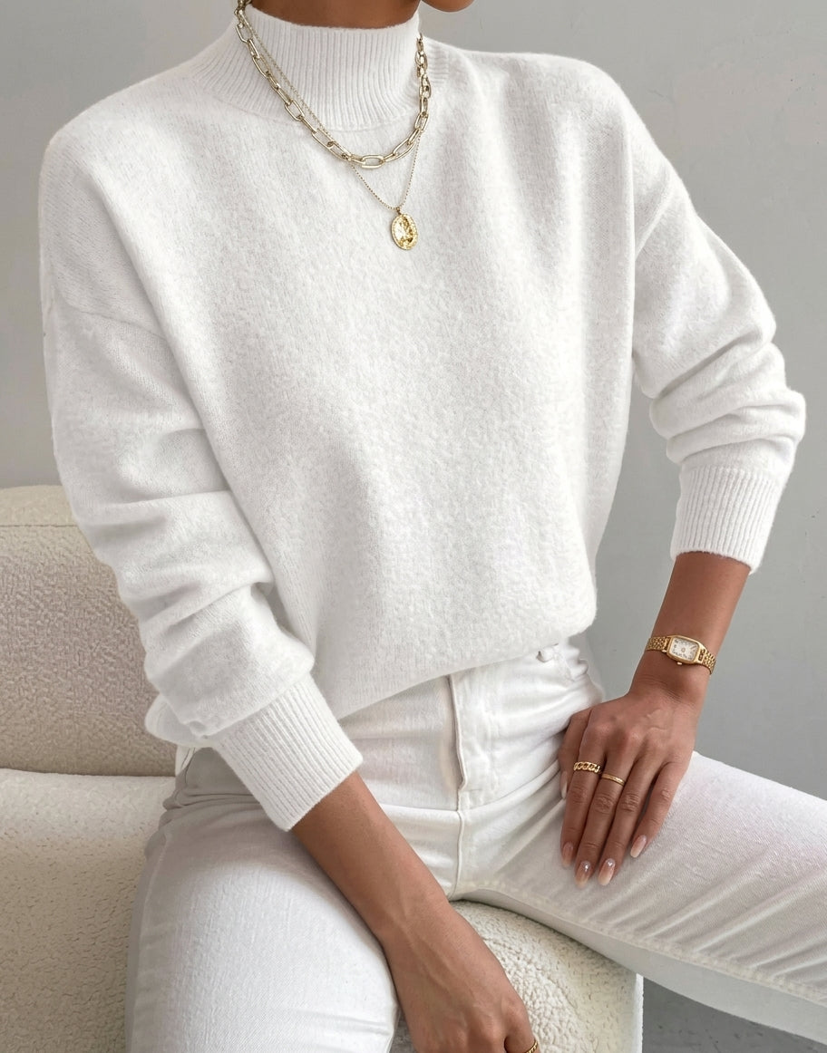 Women's Cashmere-Blend Sweater – Mock Neck Fine Knit