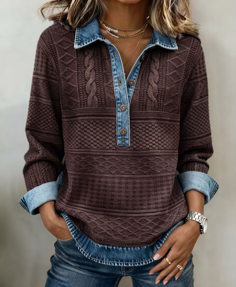 Women's Cotton Half-Button Blouse – Relaxed Collared Fit