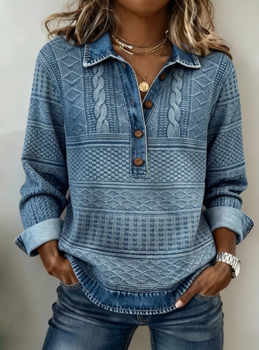 Women's Cotton Half-Button Blouse – Relaxed Collared Fit