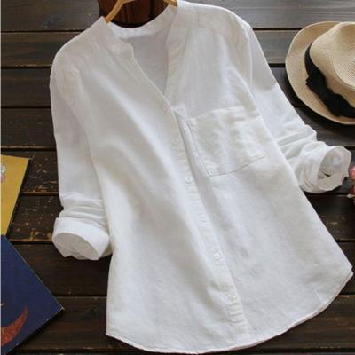 Women's Linen-Blend Blouse – Relaxed Long-Sleeve Button Front