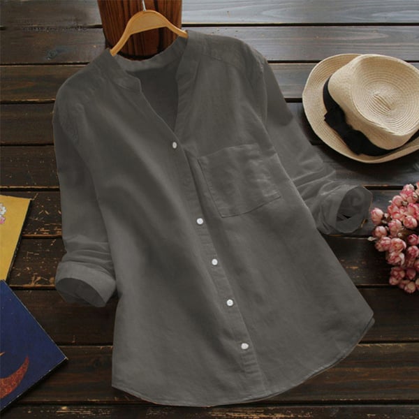 Women's Linen-Blend Blouse – Relaxed Long-Sleeve Button Front