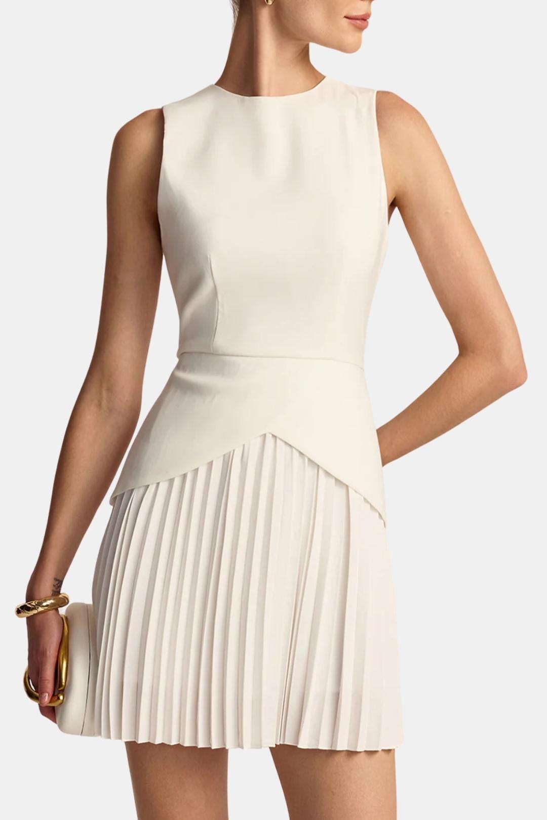 Women's Sleeveless Mini Dress – Fitted Waist Pleated Skirt