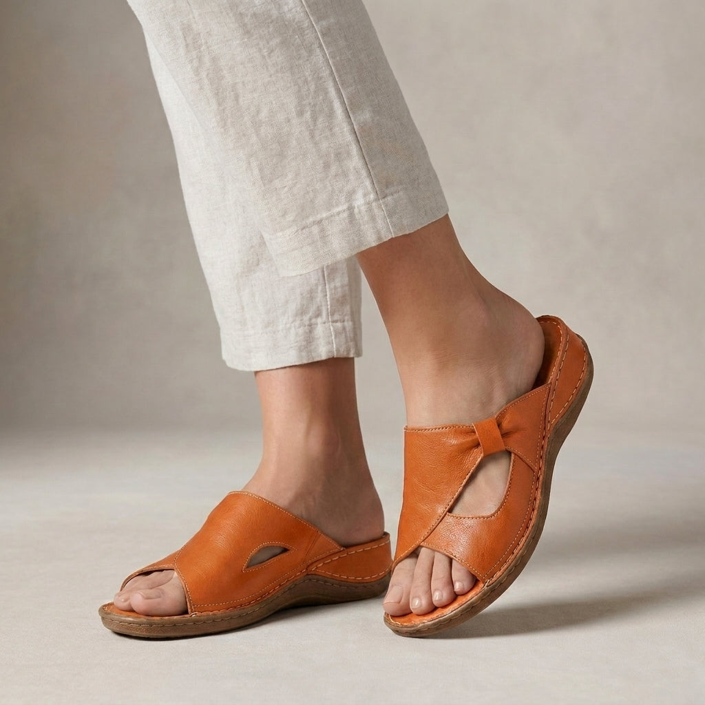 Women's Flat Sandal – Open Toe Cut-Out Strap