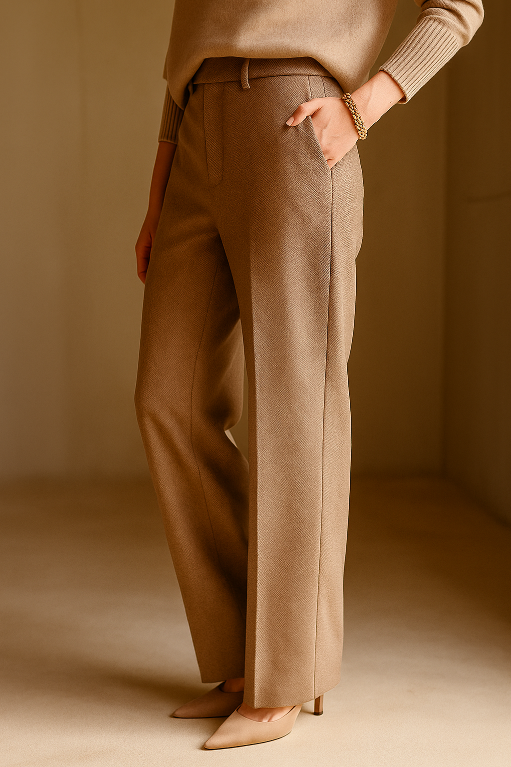 Women's Wool-Blend Pants – High-Waist Straight Leg