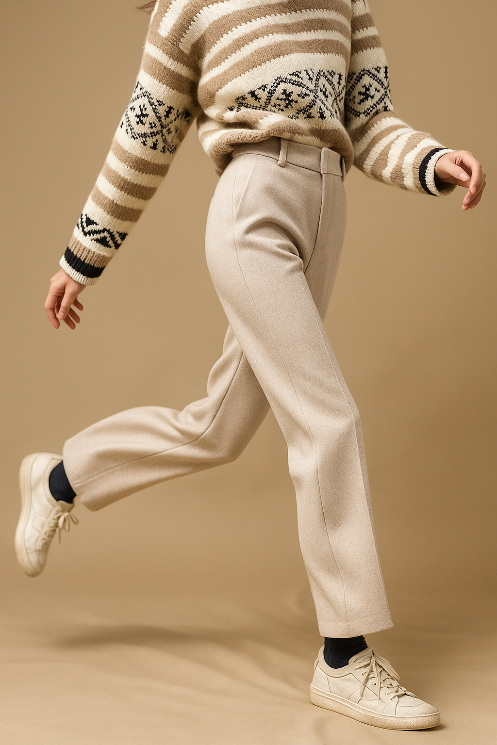 Women's Wool-Blend Pants – High-Waist Straight Leg