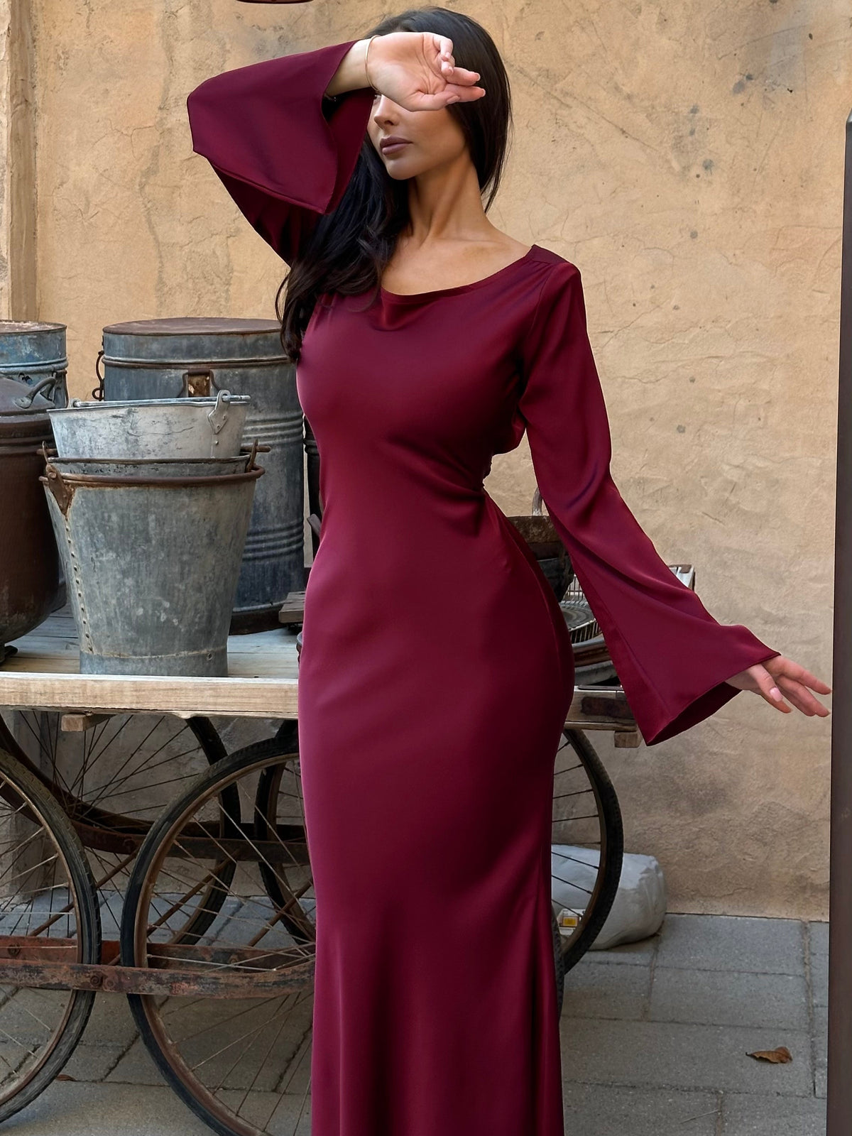 Women's Long Sleeve Maxi Dress – Fluid Relaxed Fit