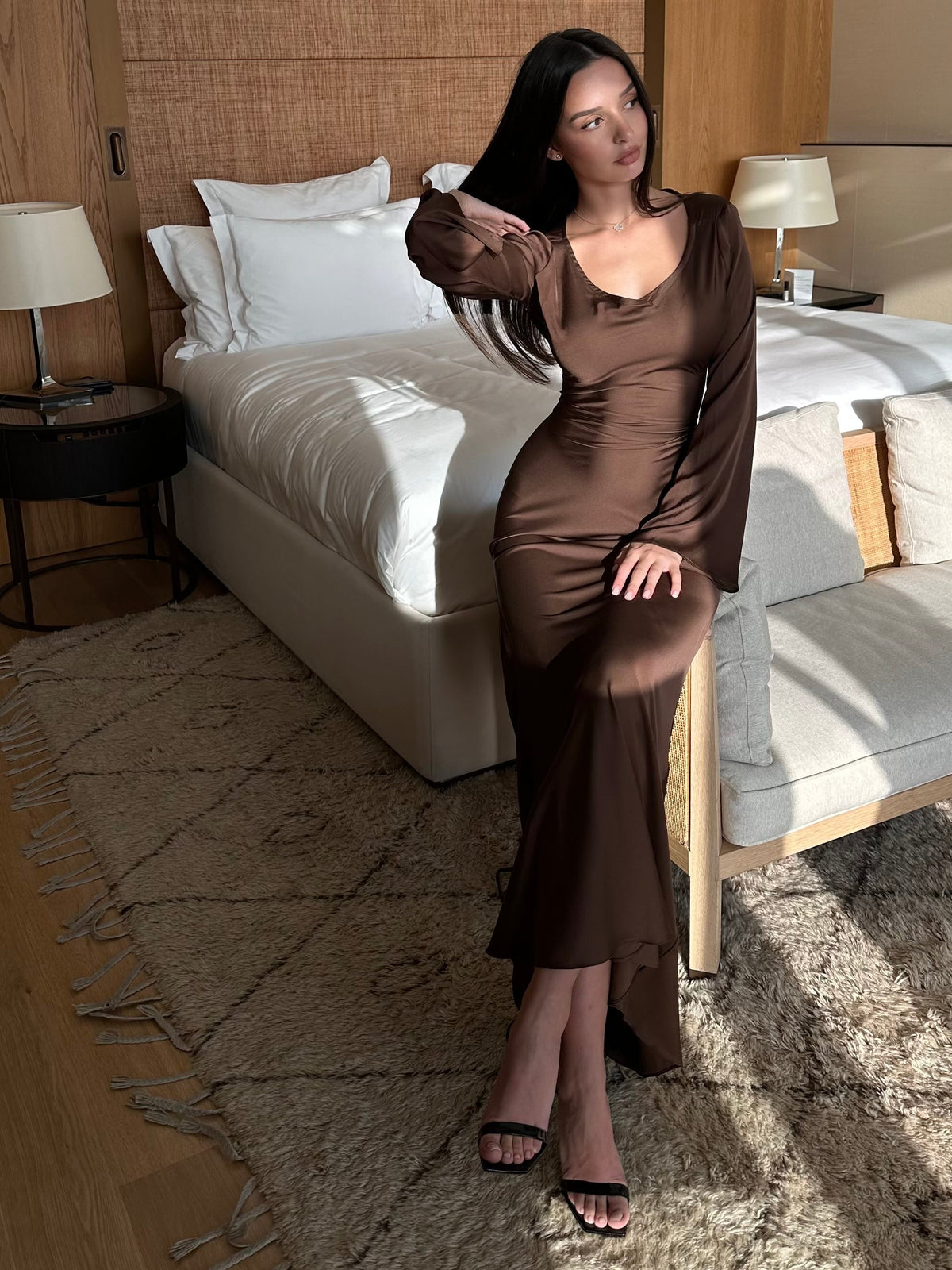 Women's Long Sleeve Maxi Dress – Fluid Relaxed Fit