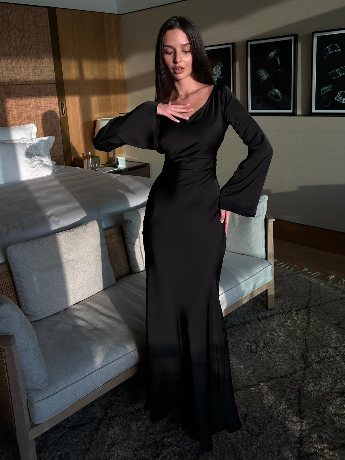 Women's Long Sleeve Maxi Dress – Fluid Relaxed Fit