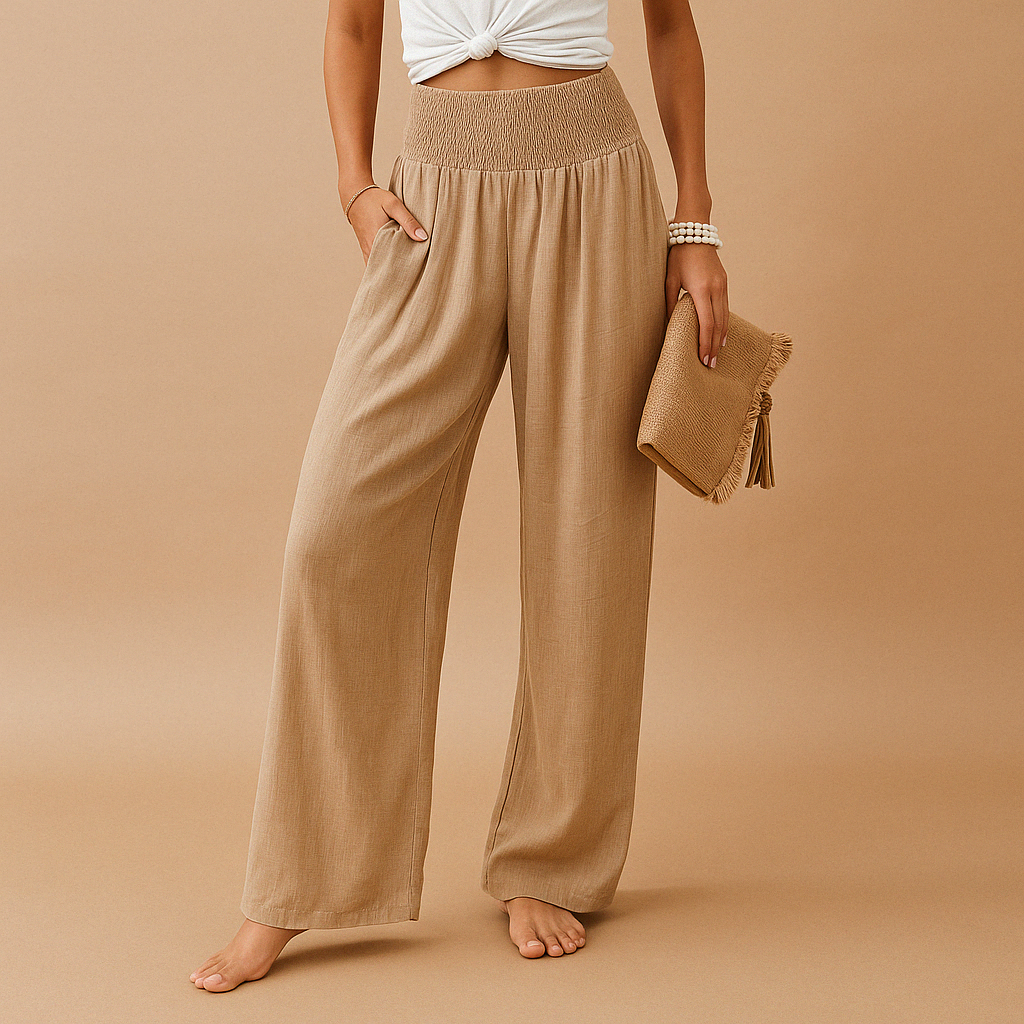 Women's Cotton-Linen Pants – High-Rise Straight Leg