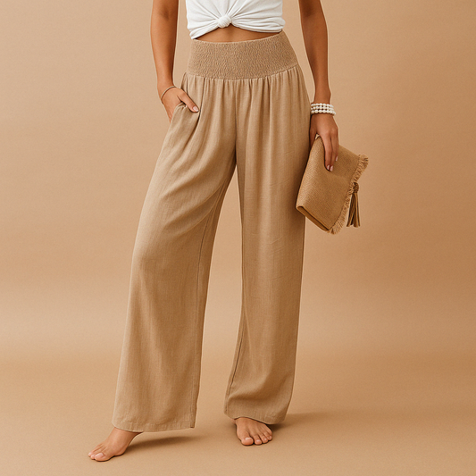 Women's Cotton-Linen Pants – High-Rise Straight Leg