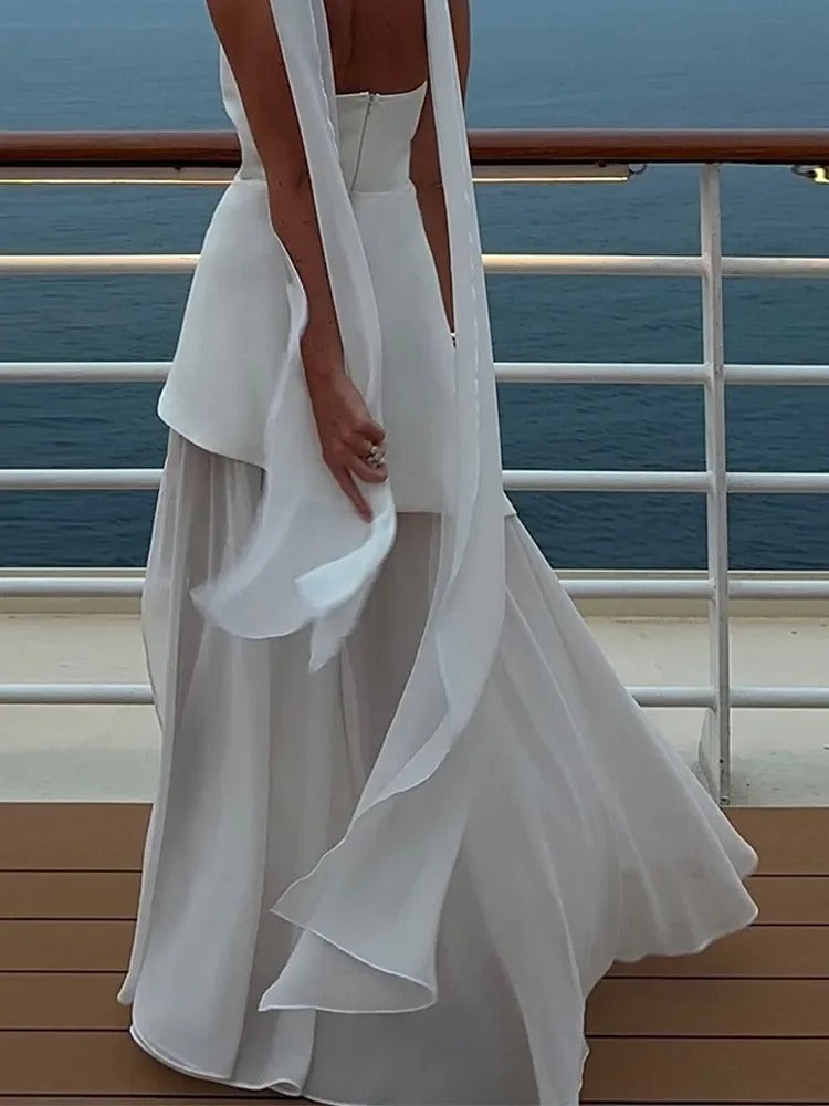 Women's Bustier Maxi Dress – High Neck Side Slit
