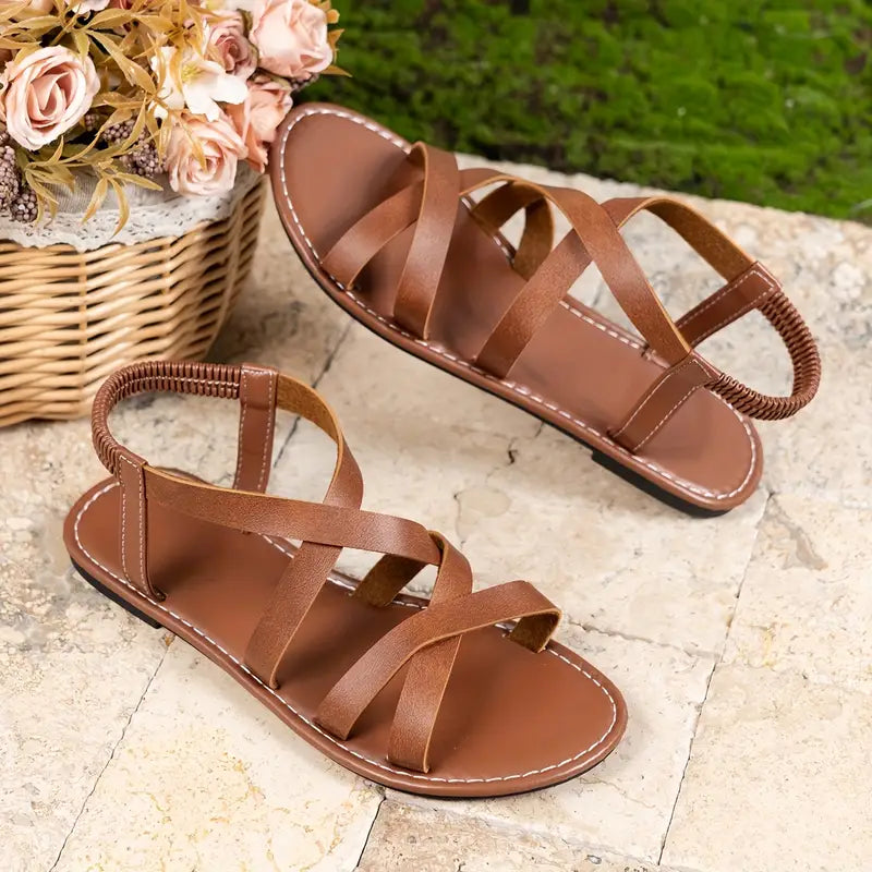 Women's Roman Flat Sandal – Criss-Cross Elastic Straps