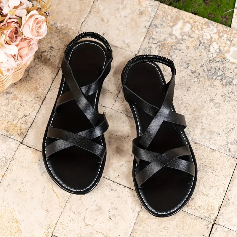 Women's Roman Flat Sandal – Criss-Cross Elastic Straps