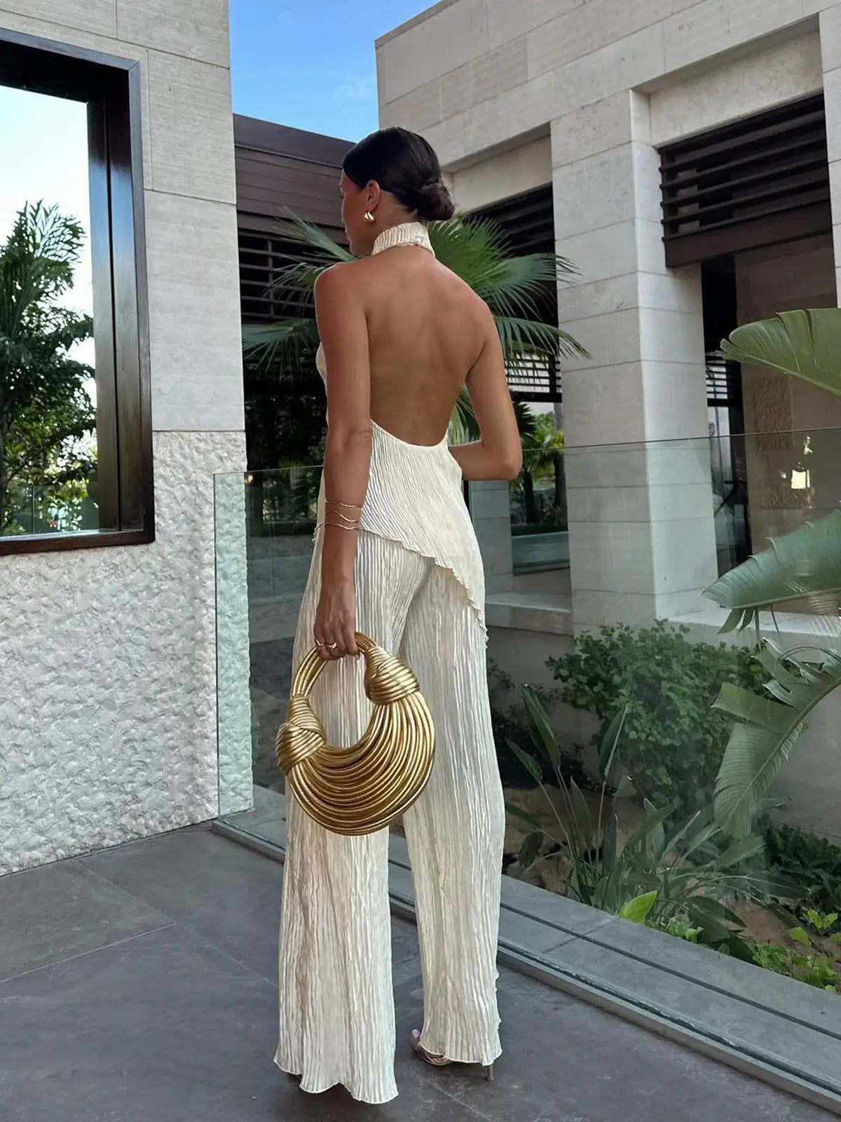 Women's Halter Top and Wide-Leg Pants Set – Matching Two-Piece