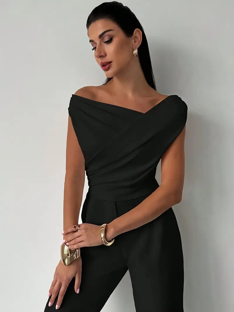 Women's Asymmetric Neck Top – Front Cross Detail