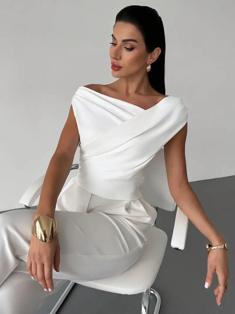 Women's Asymmetric Neck Top – Front Cross Detail