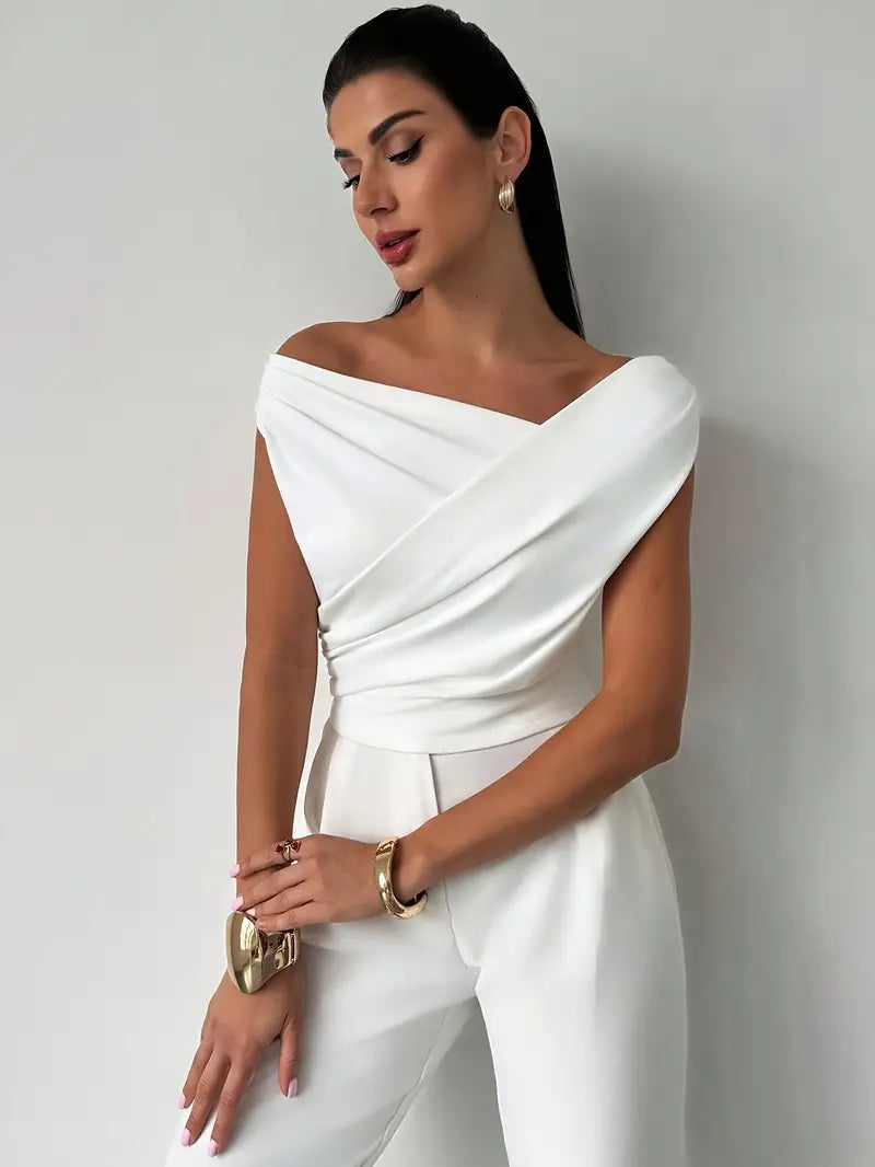Women's Asymmetric Neck Top – Front Cross Detail