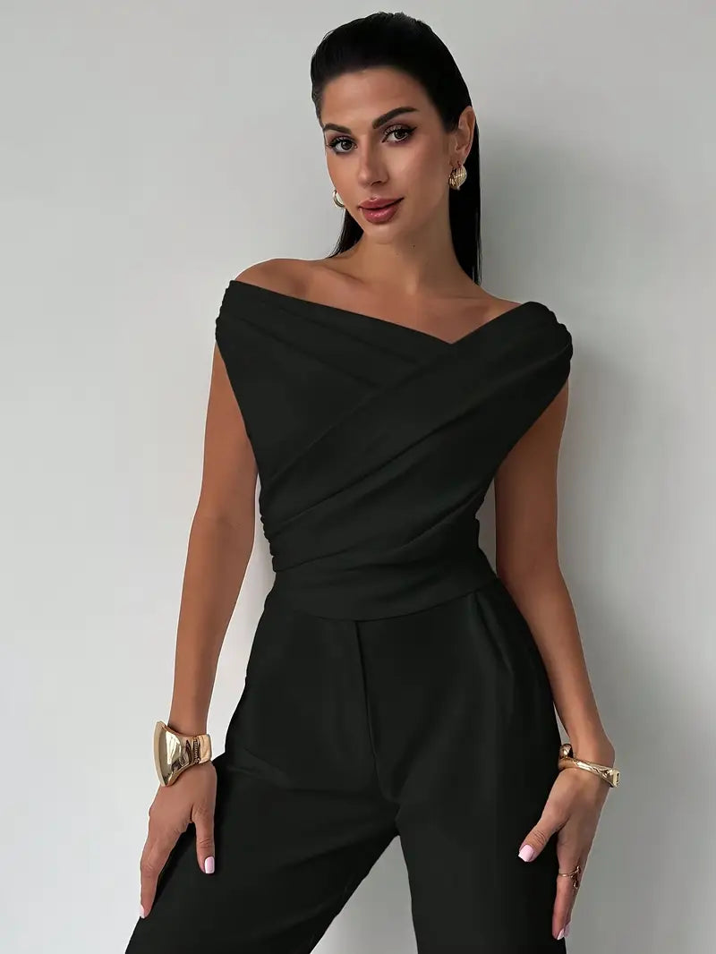 Women's Asymmetric Neck Top – Front Cross Detail