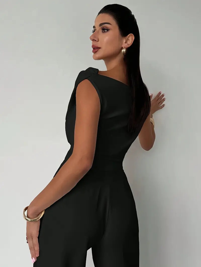 Women's Asymmetric Neck Top – Front Cross Detail